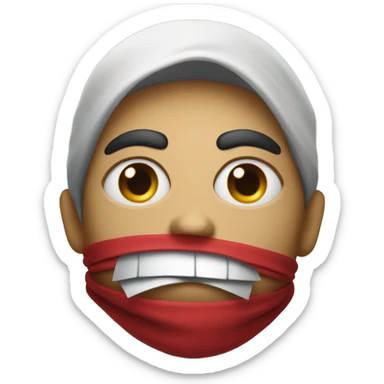 Evil look emoji with a red bandana around his mouth  sticker