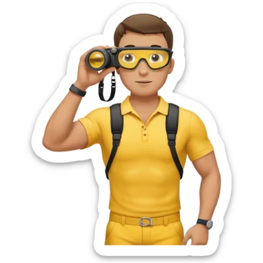 Male lifeguard full body – yellow shirt, binoculars in hand, scanning the sea sticker