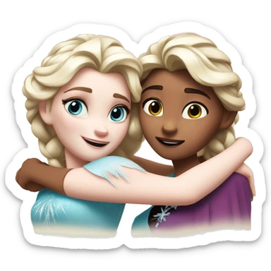 Elsa with her sister Anna are hugging  sticker