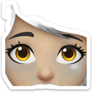 Person with black hair covering one eye with black eyeliner and big eyelashes sticker