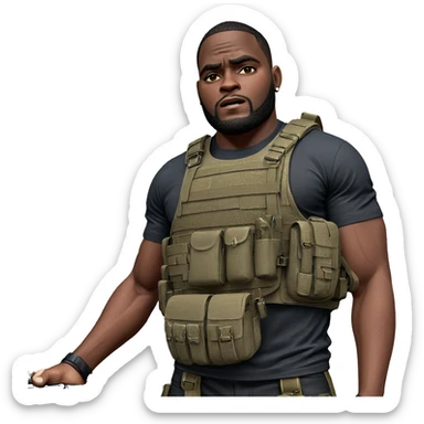 muscular man with rifle sticker