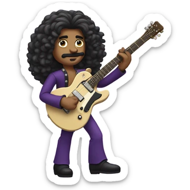 Prince musician with long curly hair and slim mustache and purple guitar  sticker