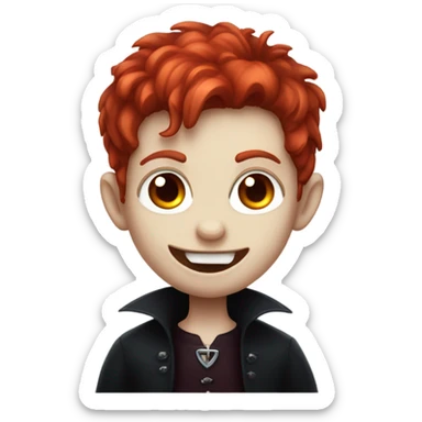 vampire boy with red hair, fangs and fair skin sticker