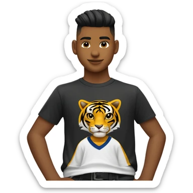 niño de 13 años con un mid taper fade cafe oscuro y la playera de los tigres sticker