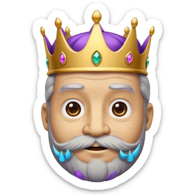 Create a cartoon-style emoji of Baltasar, one of the Three Wise Men. Only show his face and crown. He is older, with a black beard showing streaks of gray, joyful wrinkles, and a purple and gold jeweled crown. Express warmth and wisdom. Colorful and simple, suitable as an emoji. sticker