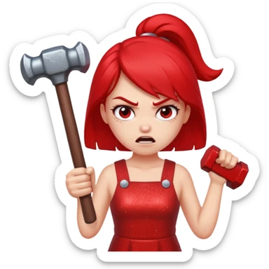 red glitter angry girl with a giant hammer sticker