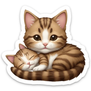 dark brown tabby and white kitten eyes closed whilst in funny positions stretched out and  upside down sticker