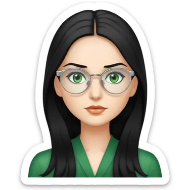 Woman with long, Black hair, Silver Glasses and with green eyes  sticker