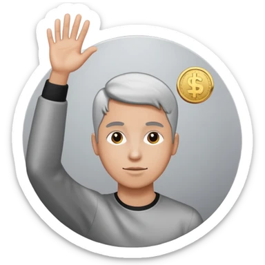 Coin flipped in the air, character already turning away sticker