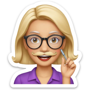 woman with joke glasses mustache sticker