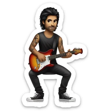 Create dark hair tattoo guy playing on electric guitar  sticker