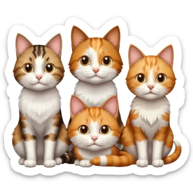 3 cats different colours including brown tabby and white, light patchy calico, and ginger and white sticker