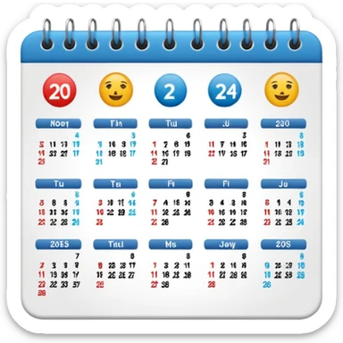 ios emoji style calendar featuring just the year 2024 in bold, minimal design sticker