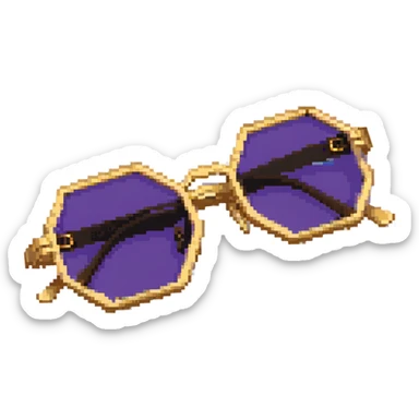retro 70s octagonal sunglasses with purple lenses and gold frames sticker