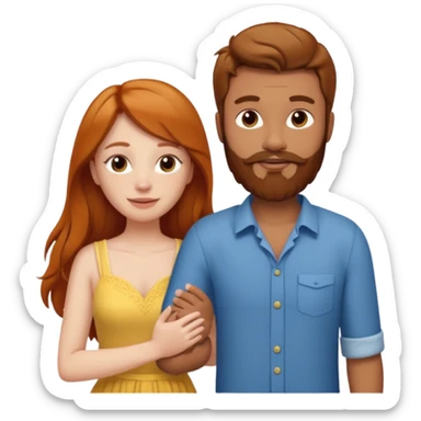 Ginger long hair girl,  brown hair men with beard on honeymoon sticker