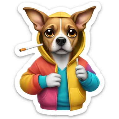 Dog in a hoodie smoking a cigarette sticker