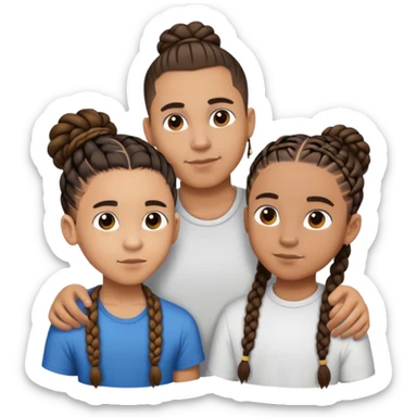 A boy that's lightskin and has a man bun but has his sides shaved off and he's hanging out with a girl that's short and brownskin and she has braids in her head sticker