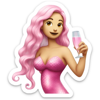 A caucasian mermaid drinking champagne dressed in pink sticker