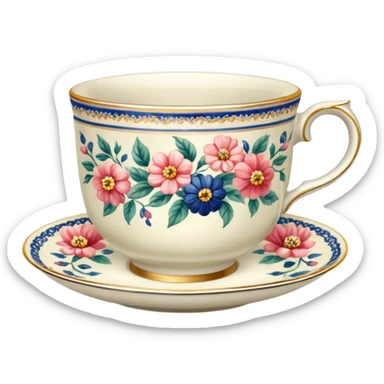 antique floral teacup sticker