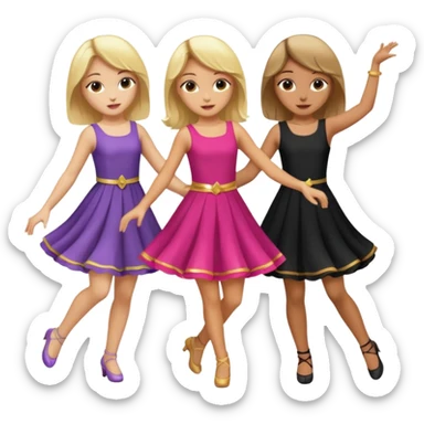 Emoji of 3 Girls dancing one with blonde hair, one tan skin with brown hair and one with black hair sticker