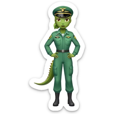green alien reptilian woman in pilot uniform , full body full figure sticker