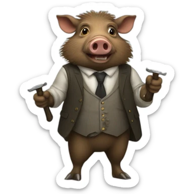 well dressed boar with knives sticker