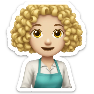 Curly, white girl making cleaning and dinner sticker