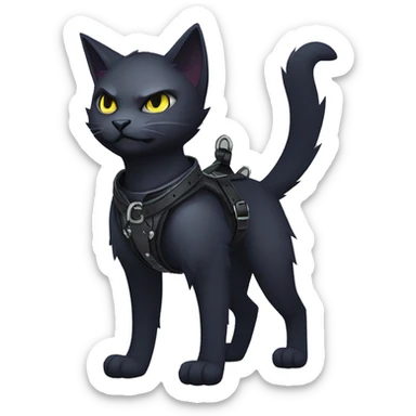 cool edgy fantasy dark-shadow-themed animal vampiric cat hybrid Fakemon  with a harness and collar full body sticker