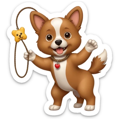 dog playing with a string toy sticker