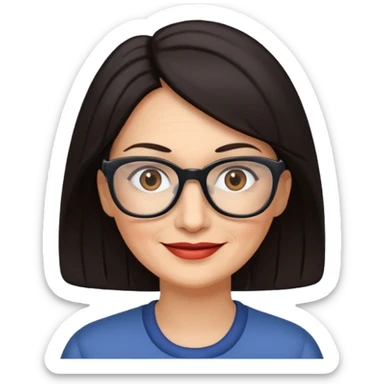 50 y.o. woman dark hair, subtle smile, glasses sticker