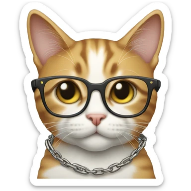 cat with glasses and chain sticker