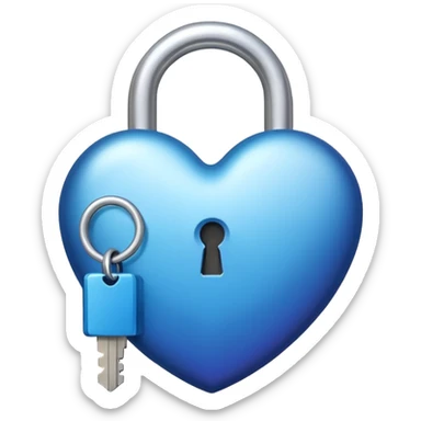 A blue gradient heart-shaped lock with a silver key sticker