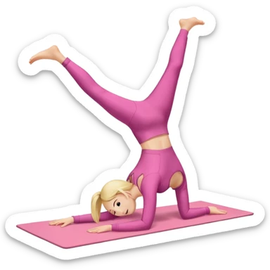 A fair-haired girl in a pink suit does a back bridge on a mat. two legs and a bridge to the other side.the feet are on the mat, the back is arched inward and the hands are stretched towards the legs sticker