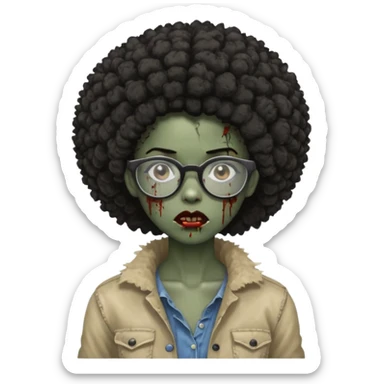 black zombie girl with glasses and afro hair sticker