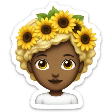 brown eyes girl with blonde short hair and a sunflower crown sticker