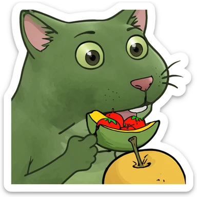 Goofy Cat eating fruit sticker