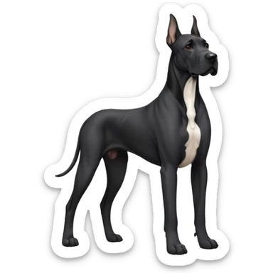 Black Male Great Dane  with no white and has cropped ears in a show stance sticker