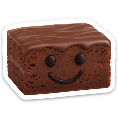 Make the chocolate brownie shorter and more rectangular, less square. Keep the black smiley face and both black eyes exactly as they are. Maintain the transparent background. The style should resemble the original chocolate brownie image provided. sticker