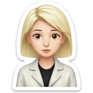 18 year old with very short gradient hair, brown eyes and long lashes, big nose and he is wear a white jacket sticker