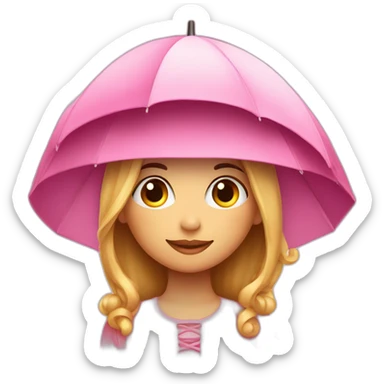 a dreamy girl in a pink hat with an open umbrella sticker
