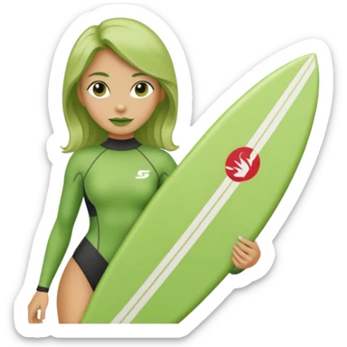 green woman with surfboard sticker