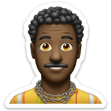 male portrait with necklace with a clown nose sticker