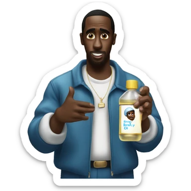 P diddy holding a bottle of baby oil sticker
