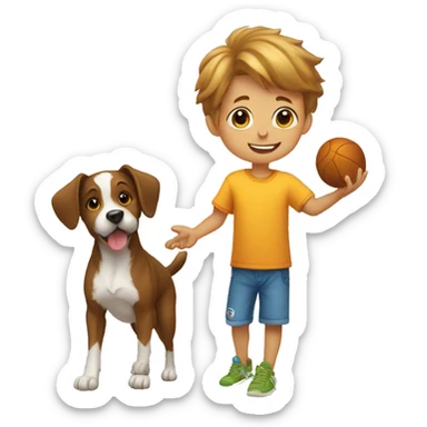 a little boy throwing ball to the dog sticker