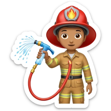 A hand holding a water hose and extinguishing the fire, no fireman sticker