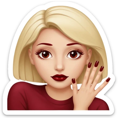 Emoji manucure main beige et nail art sur les ongles de couleur rouge foncé  sticker