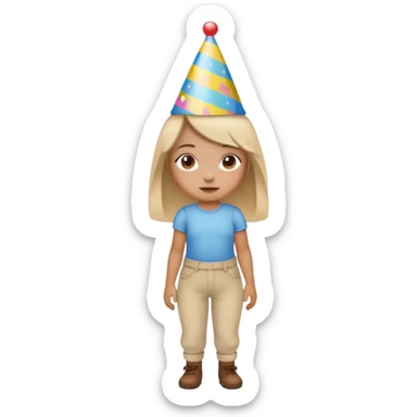 “Poopy pants” girl wearing a birthday hat  sticker