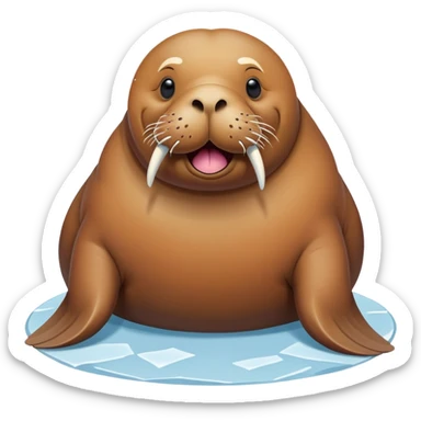 A single walrus in a circle shape, with its round body and playful tusks, happily rests on the ice sticker