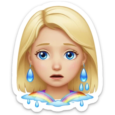 blonde hair blue eyes girl crying rainbow tears  sticker