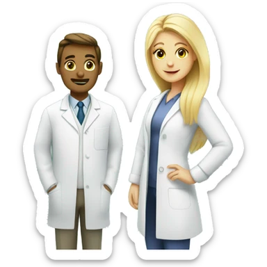 male Chemist in lab and blonde female pharmacist sticker